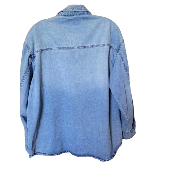 CiSono medium wash faded heavyweight denim snap front long sleeve shirt shacket - Picture 2 of 5
